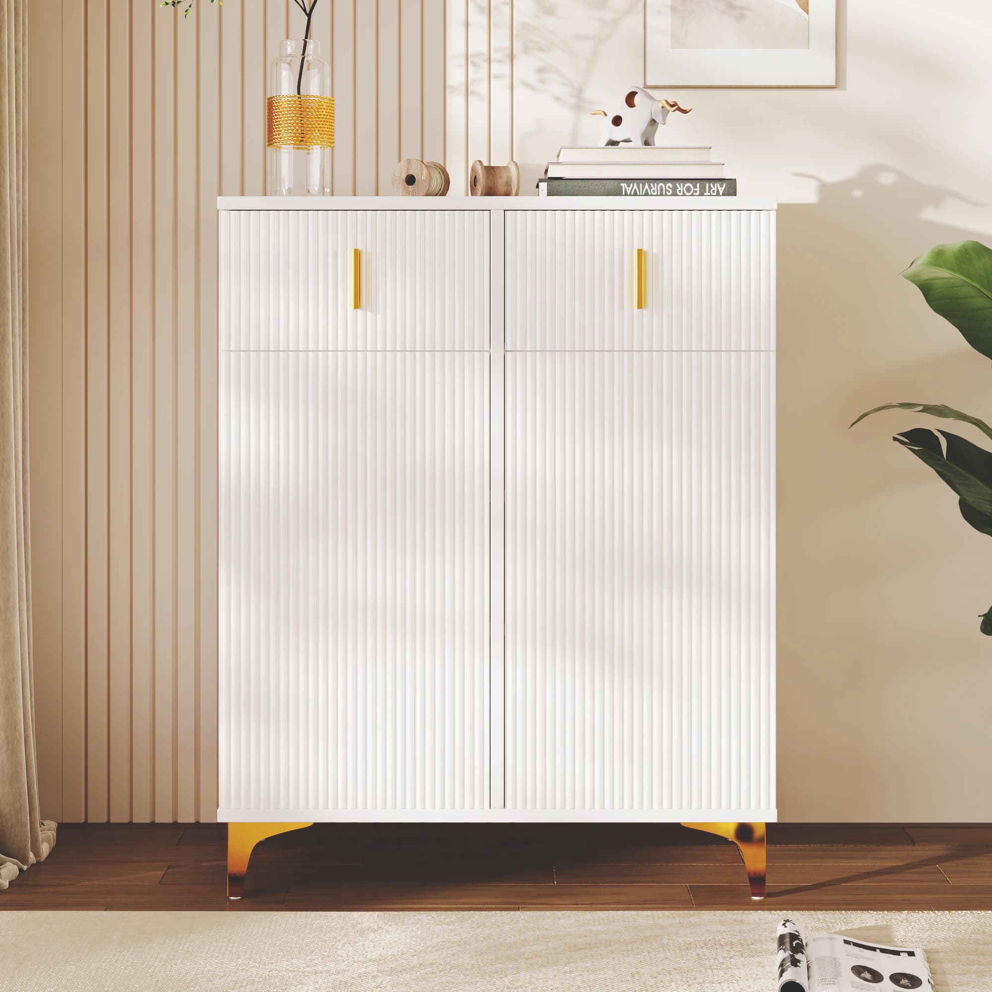 White Sideboard Shoe Cabinet, Multifunctional Storage Organizer with Drawers for Living Room Bedroom chest of drawers