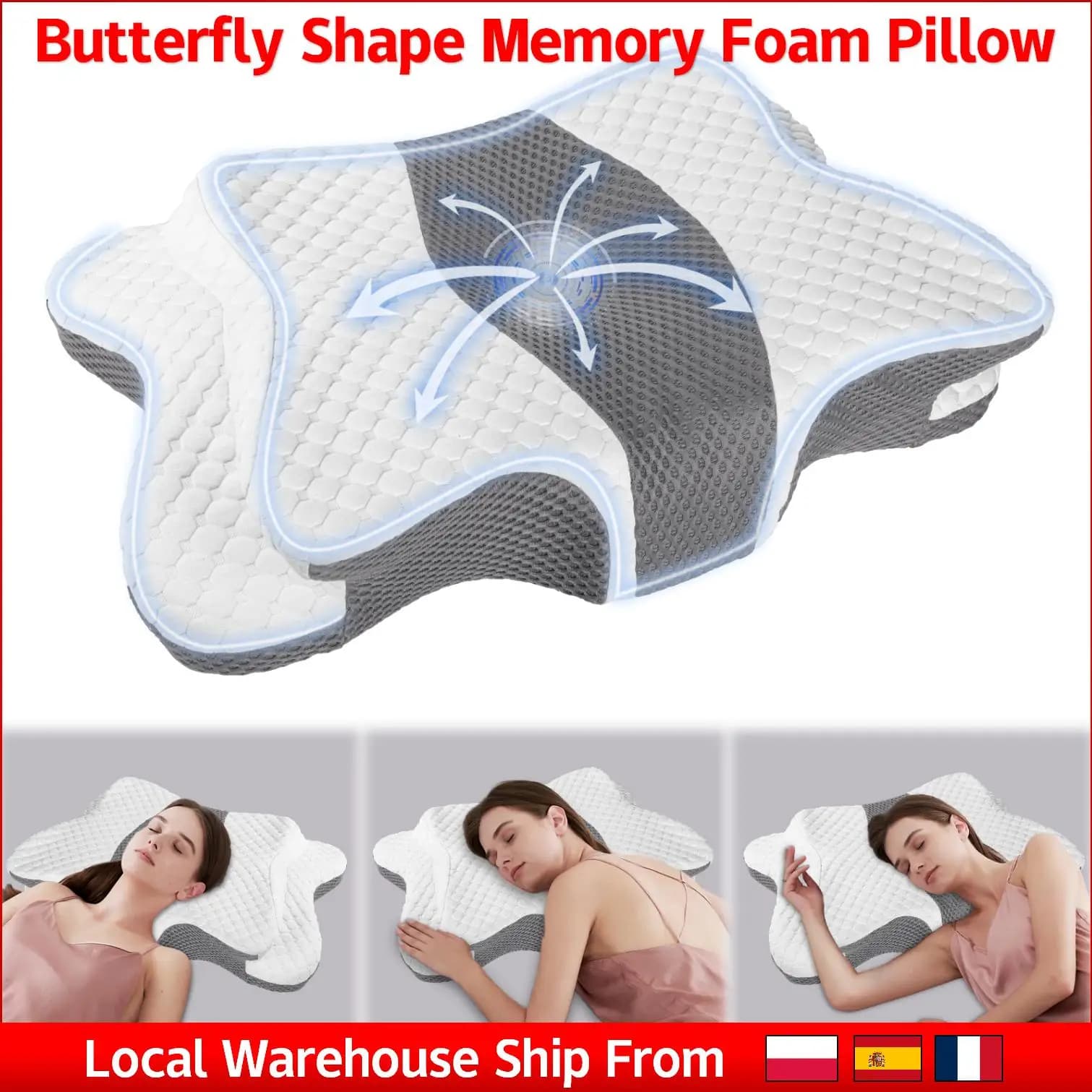 Butterfly Shape Memory Foam Pillow Orthopedic Cervical Neck Support Pain Relief Bed Pillow for Side Back Sleepers Ergonomic Home