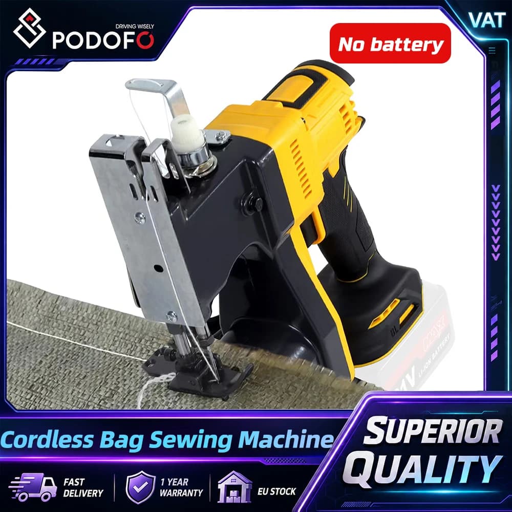 Podofo Cordless Bag Sewing Machine High Speed Outdoor Automatic Secant Sack Packer Tool Industrial Bag Closing Machine Bag Closer Automatic Thread