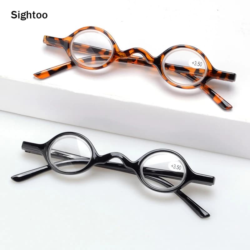 Sighttoo Small Frame Glasses Magnifier Mini Reading Glasses Men Retro Round Eyeglasses With Case Male's Prescription Glasses+3.5