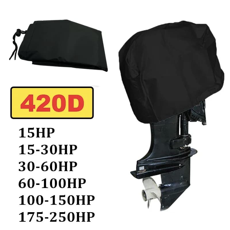 15-250HP 420D Waterproof Yacht Half Outboard Motor Engine Boat Cover Anti UV Dustproof Cover Marine Engine Protector Black