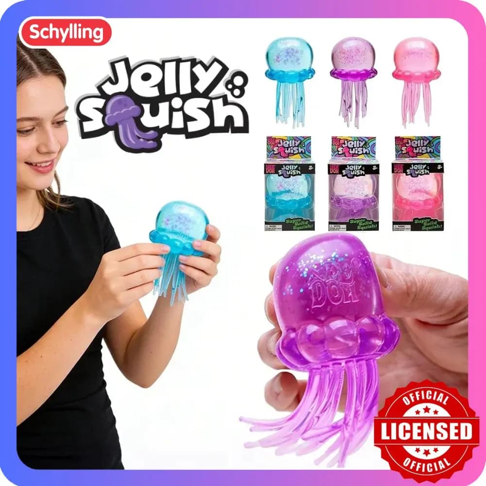 Schylling Nee Doh Jellyfish & Cube Squish Toy Soft Jelly Squeeze Stress Relief Fidget Toy Sensory NeeDoh for Kids & Adults