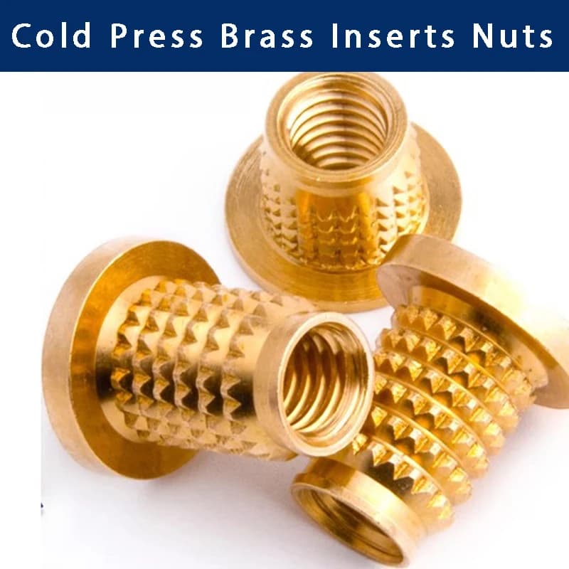 M3 M4 M5 M6 Cold Press Knurled Barbed Brass Inserts Flange Nuts for Plastic Wood Threaded Nutserts Anti-Pullout Copper Nuts