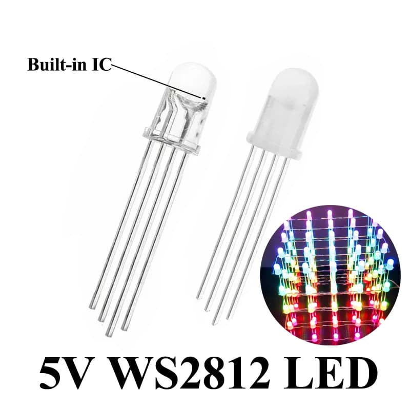 5v Ws2812 4.8mm 5mm 8mm Led Rgb Dip Diode F5 F8 Round f'p Dream Color Addressable Full Color Neon Pixel Light Ws2812b Chip Diode