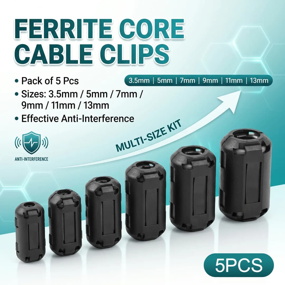 5pcs Ferrite CoreCord Ring Choke Bead RFI EMI Noise Suppressor Filter for Power Cord USB Antenna HDMI Audio Cable 3.5/5/7/9/13mm