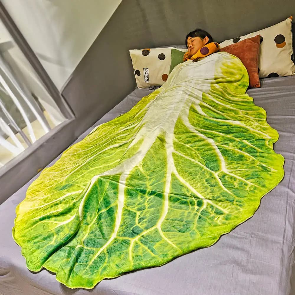 Double-Sided Flannel Cabbage Pattern Home Sofa Blanket Soft Creative Design Warm Throw Blanket for Living Room