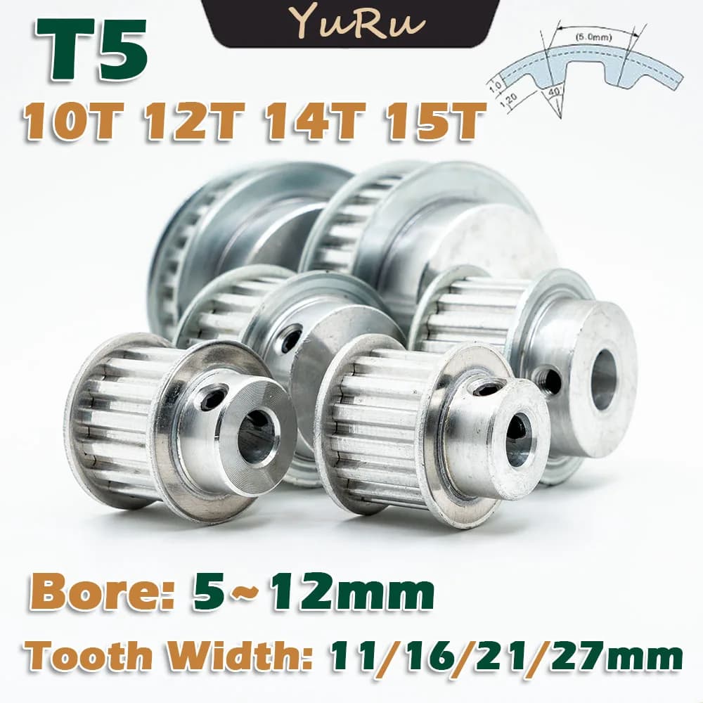 T5 Type 10T 12T 14T 15T Timing Pulley Bore 5~12mm Width 11~27mm Transmission CNC 12Teeth Driving Wheel Pitch 5mm Synchro-pulley