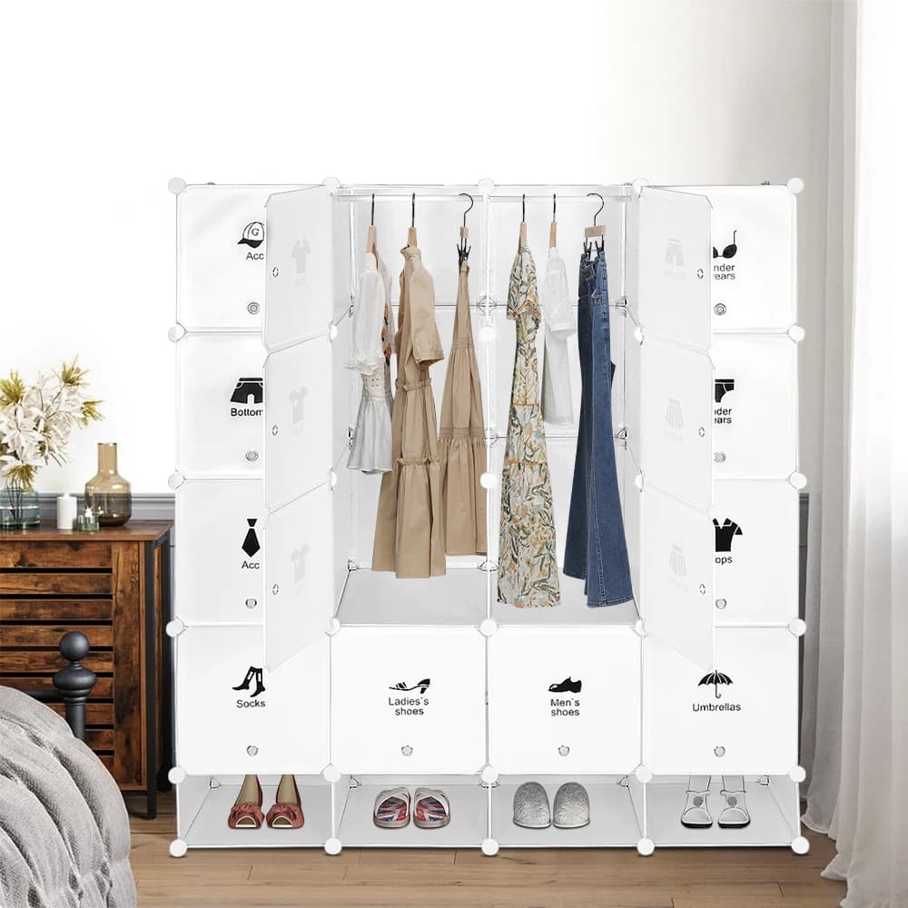 Cabinet with modular wardrobe 16 Cubes + 4 Cubes Shoes plastic cabinet Furniture White Storage