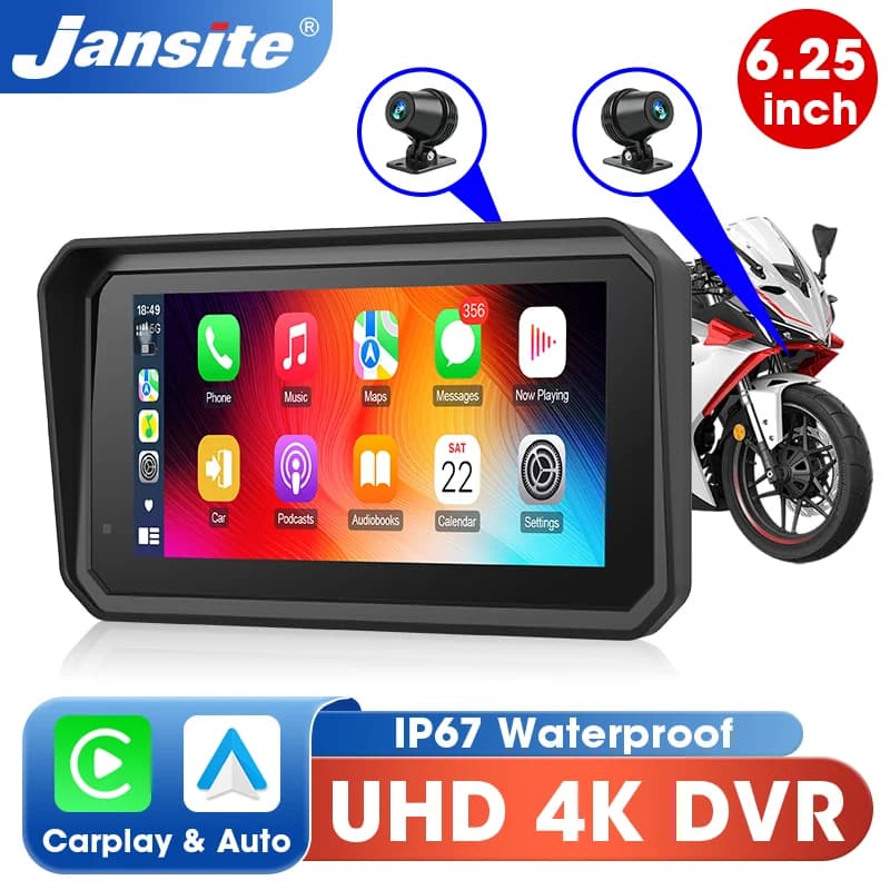 Jansite 5/6.25'' GPS for Motorcycles Carplay DVR Navigation Display Screen Android Auto Moto Accrssories IP67 Waterproof Monitor