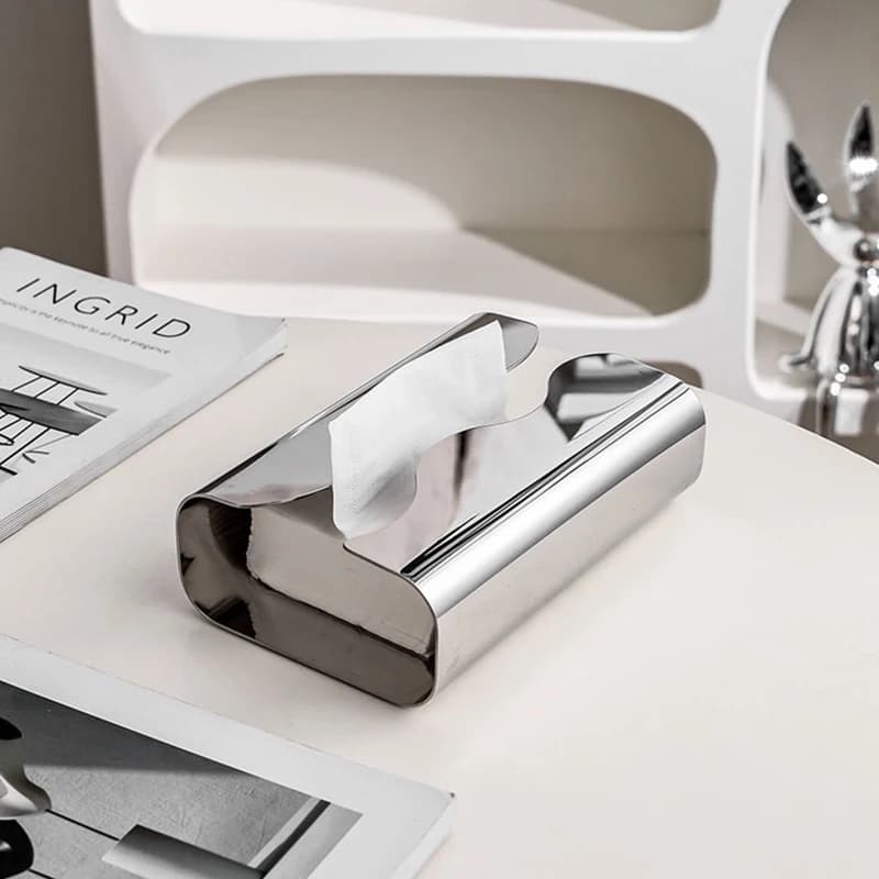 Stainless Steel Tissue Box, Artistic Pull-Paper Dispenser with Irregular Design - Desktop/Living Room Napkin Holder & Tissue Distributor for Living