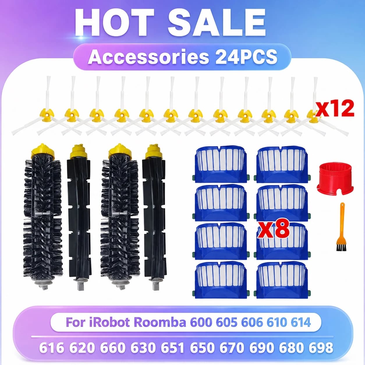 Fit For iRobot Roomba Serie 600 605 614 620 660 630 631 650 651 655 660 671 680 691 692 694 697 698 585 595 Parts Filter Brush