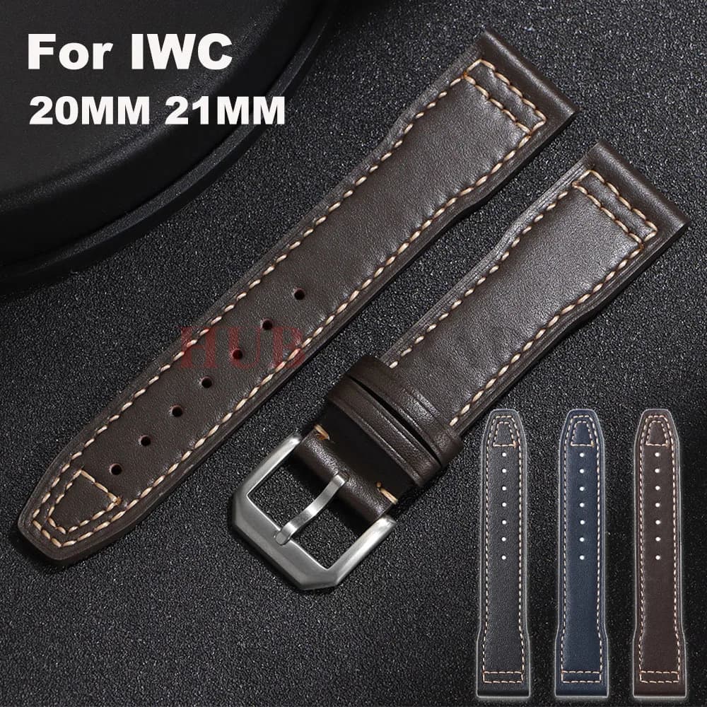 20mm 21mm Cowhide Strap for IWC Pilot Portugieser Portofino for Women Men Business Soft Watch Band Bracelet Watch Accessories