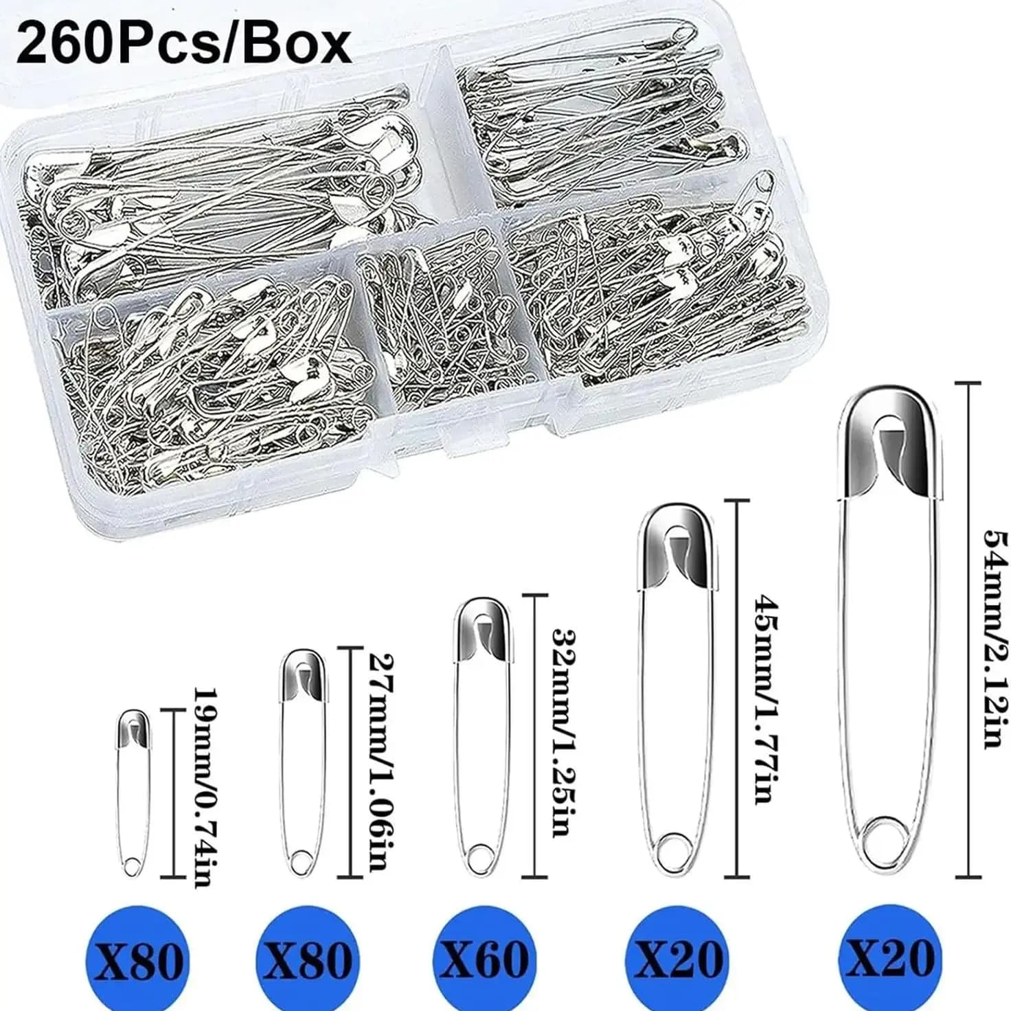 Silver Safety Pins Kit With Storage Box for Clothes Sewing And Jewelry Making DIY Handmade Craft Accessories Tools Set