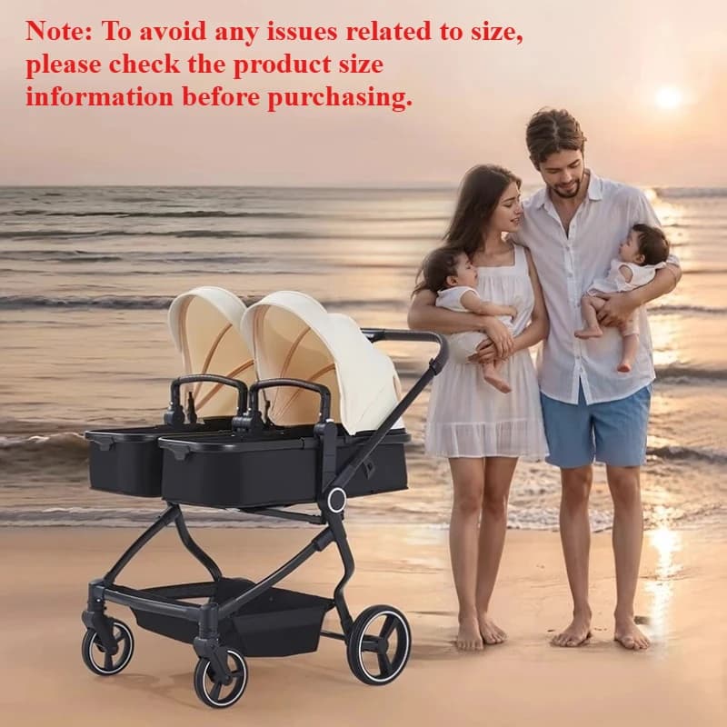 EU-shipped High-view Double Baby Stroller, Side-by-side, Can Be Used in Sitting or Reclining Positions, Ultra-lightweight, Portable, and Foldable