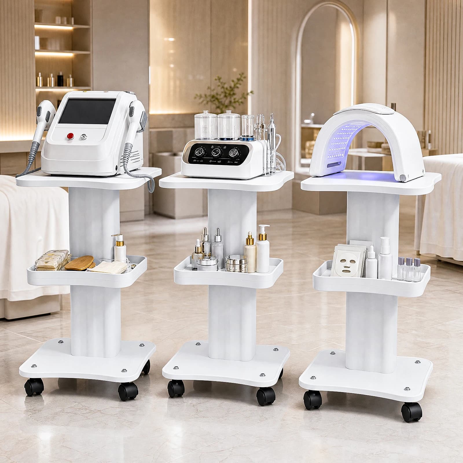 Beauty Salon Trolley Stand 3 Tier Salon Trolley White Beauty Machine Stand 360° Silent Wheels Easy Moving For Facial Beauty Clinic Esthetician