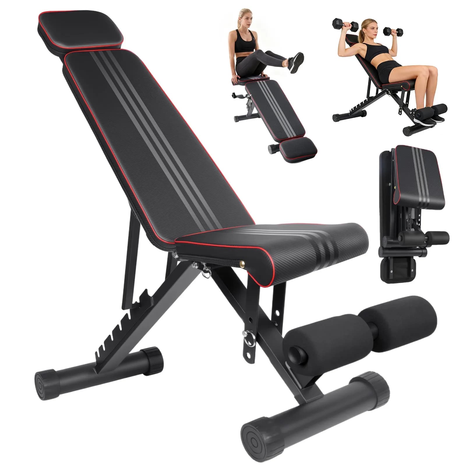 Adjustable Weight Bench Folding Dumbbell Bench Lengthened Headrest Sturdy Sit Up Bench for Home Gym Full Body Training Equipment
