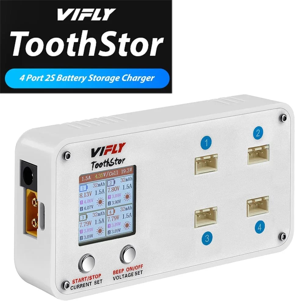VIFLY ToothStor 4 Port 2S Balance Charger With Storage Mode LCD Display LiHV/LiPo Battery For RC FPV Freestyle Racing Drone