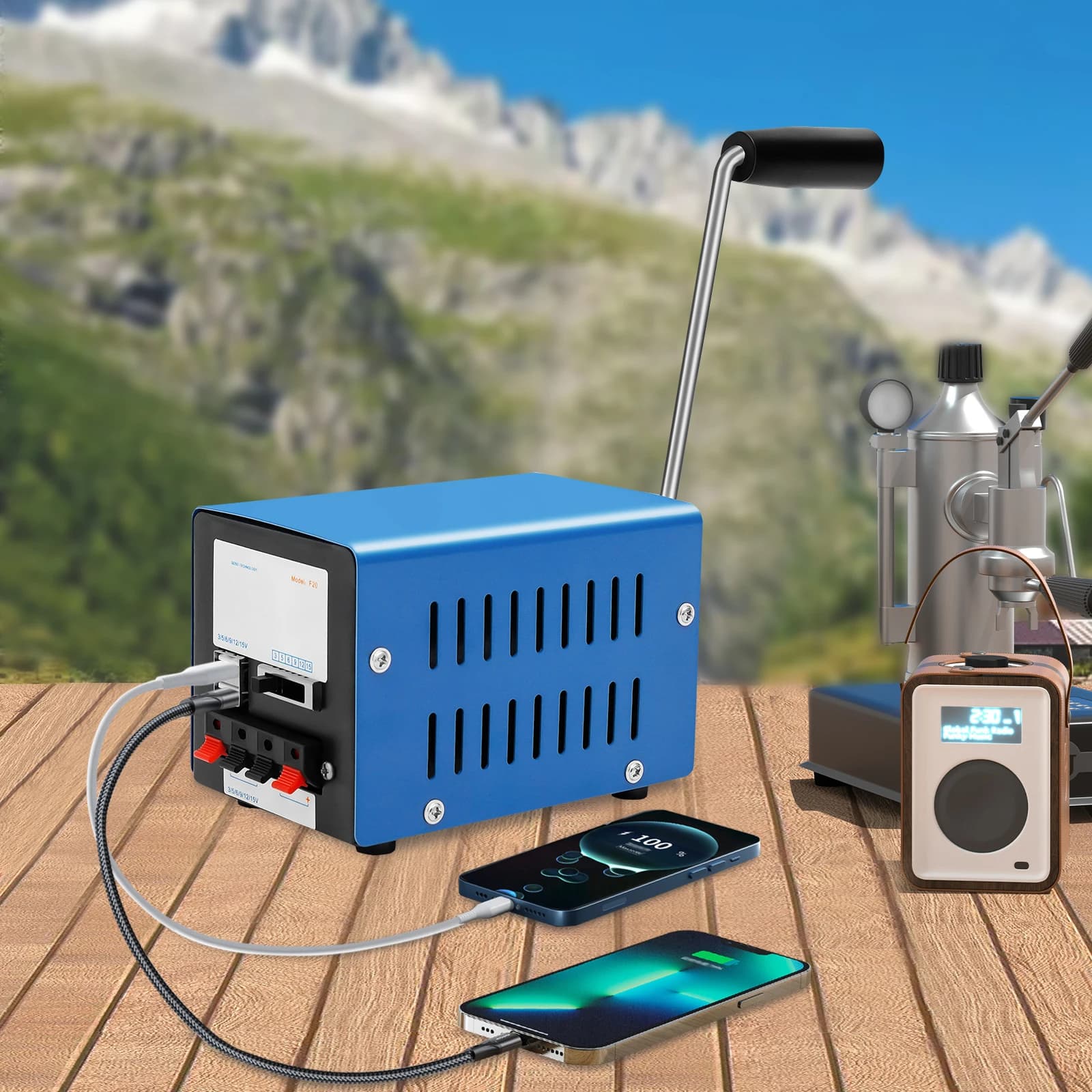 20W Manual Hand Crank Generator Portable Emergency USB Charging Generator F20 for Travel Camping