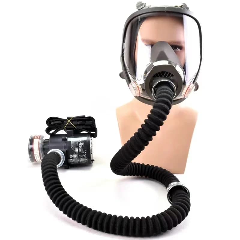 Electric constant airflow air supply full face mask, gas mask, respiratory system protective respirator device, workplace safety