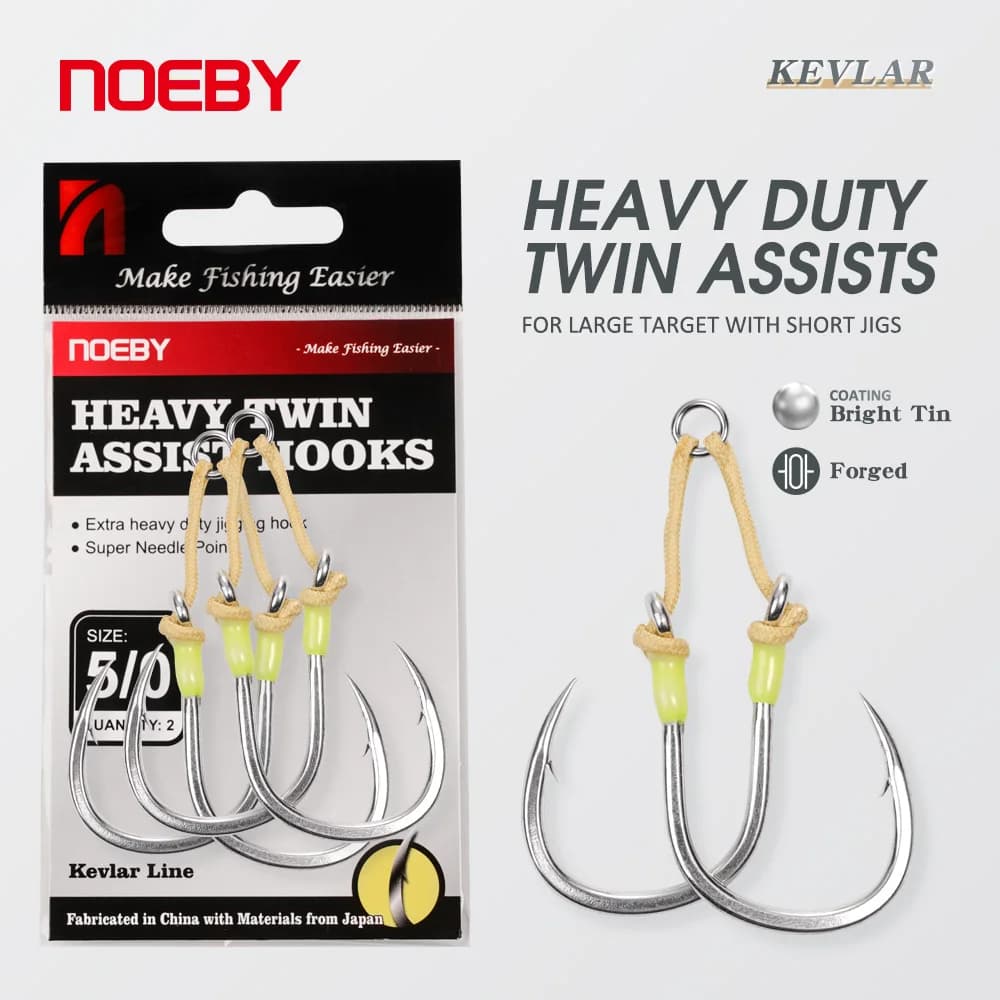 Noeby Heavy Duty Twin Assist Metal Jig Hook Large Target With Shore Jigs Super Needle Point Sharp High Strength Sea Fishing Hook