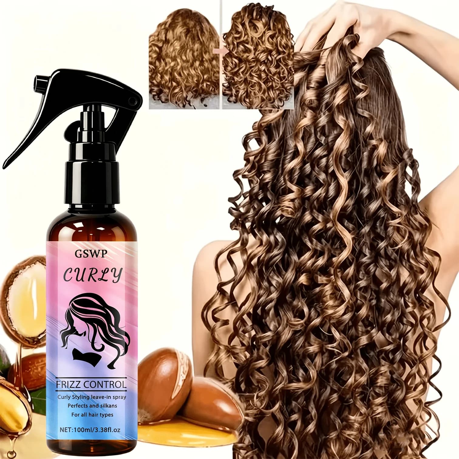 GSWP [Leave-In Curling Spray], Deeply Moisturizes Hair Texture, and Provides Smoothness and Softness，Tames Frizz.100ml/200ml