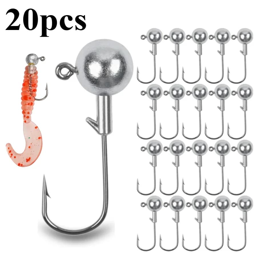 20pcs Big Head Hook 2.5g 3.5g 5g 7g 10g 14g All Size Round Ball Jig Head Hook Weedless Long Shank Jig Head for Soft Worm Fishing