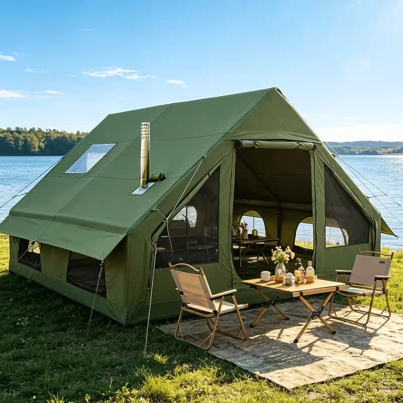 Inflatable Tents for Camping Easy Setup 4 Seasons Outdoor Oxford Cabin Tent, Air Tent with Mesh Windows and Doors, 8-10 Person Glamping Tents with