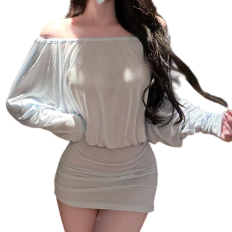 New Tight-fitting Temptation Lace Up Tie Up Lingerie One Shoulder Backless Hip Hugging Skirt Strapless Long Sleeves Slim Fit Set