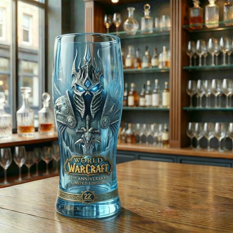 World of Warcraft 22nd Anniversary Lich King Embossed Glass, Ice Crown Fortress Themed Beer Cup