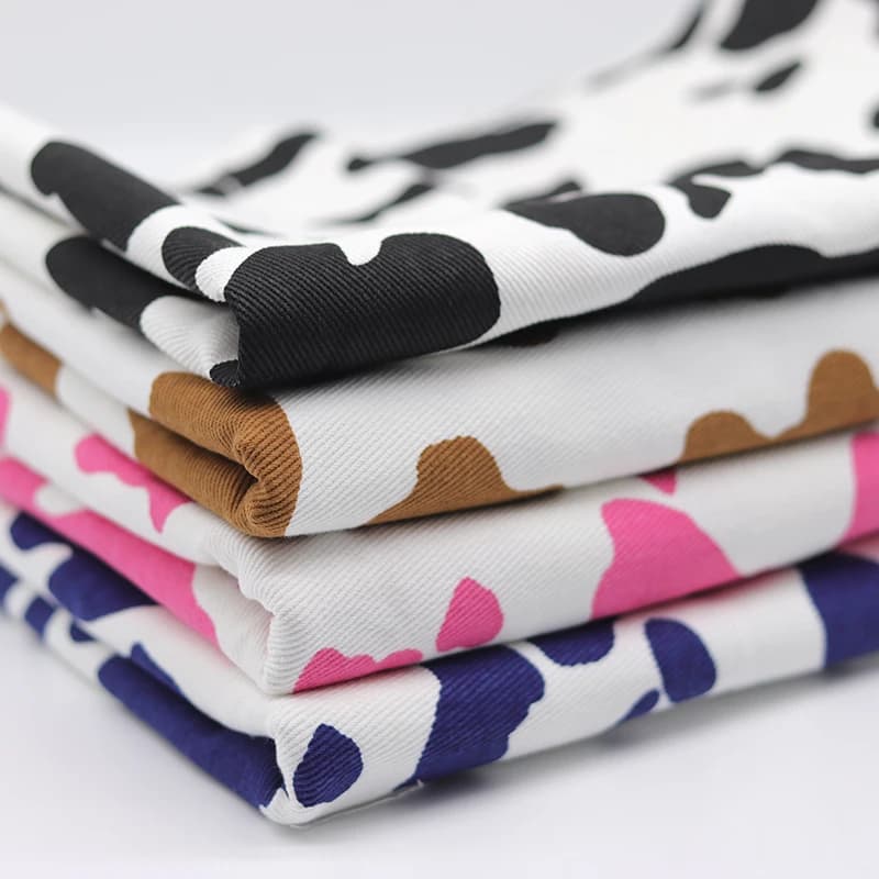Printed Denim Fabric Washed Twill Cotton By The Meter for Clothes Coat Diy Sewing Thickened Cows Spots Pattern Black Blue Cloth