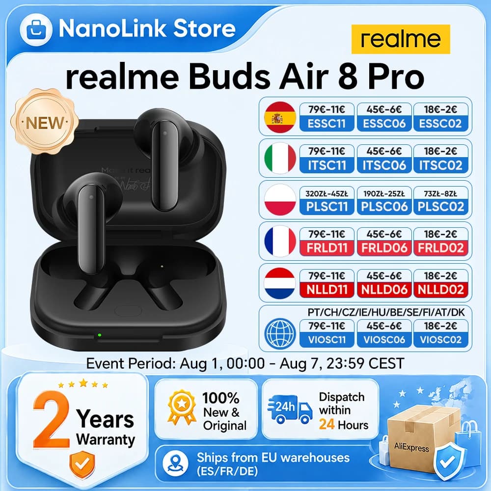 realme Buds Air 8 Pro Bluetooth Earphone Wireless Headphone Europe Version For 5G Smartphone realme 16 Pro Plus realme GT 8 Pro realme Pad 3