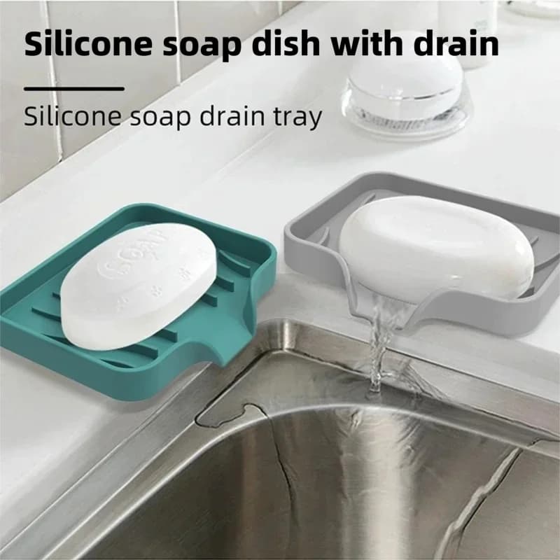 Silicone Drain Soap Box Anti-slip Soap Tray Dishes for Bathroom Washing Table Soap Tray Free Punch Drain Rack BXFZH05