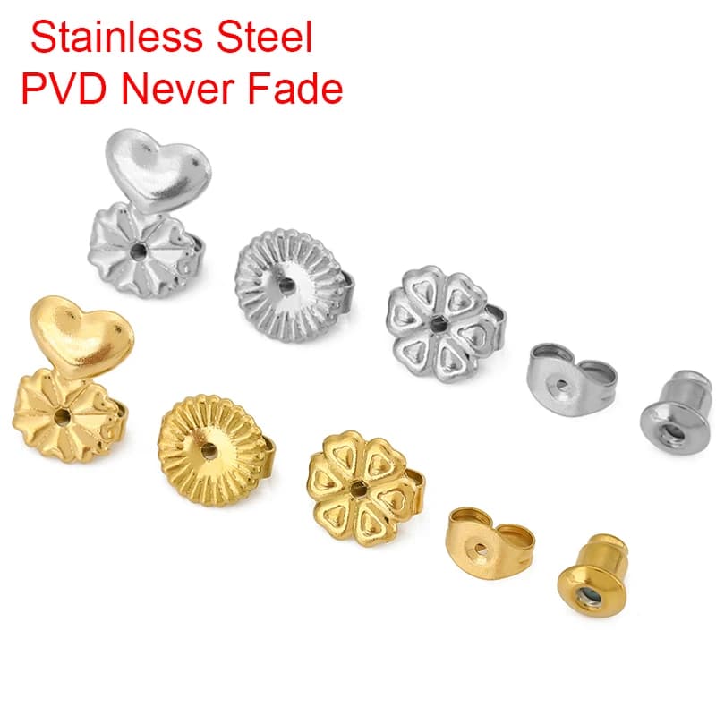 20 50 pcs PVD Never Fade Stainless Steel Earrings Backs Hypoallergenic Earring Making Stopper For Jewelry Findings Accessories