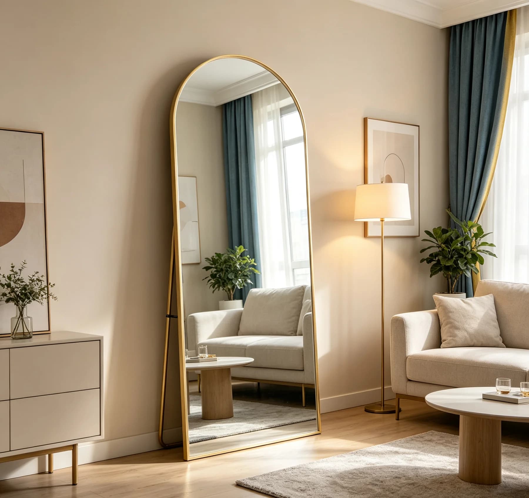 Rosahqnda Full Length Mirror, 162 x 53 cm, Curved Standing Mirror, Large Full Length, Wall Mounted, Leaning, Floor Mirror, Full Body as Dressing