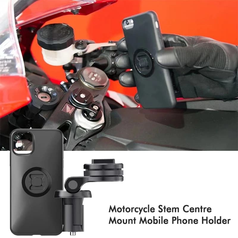 Motorcycle Stem Centre Mount Mobile Phone Holder Bracket Shockproof Connect Base GPS Navigation With IPhone Case Support SP