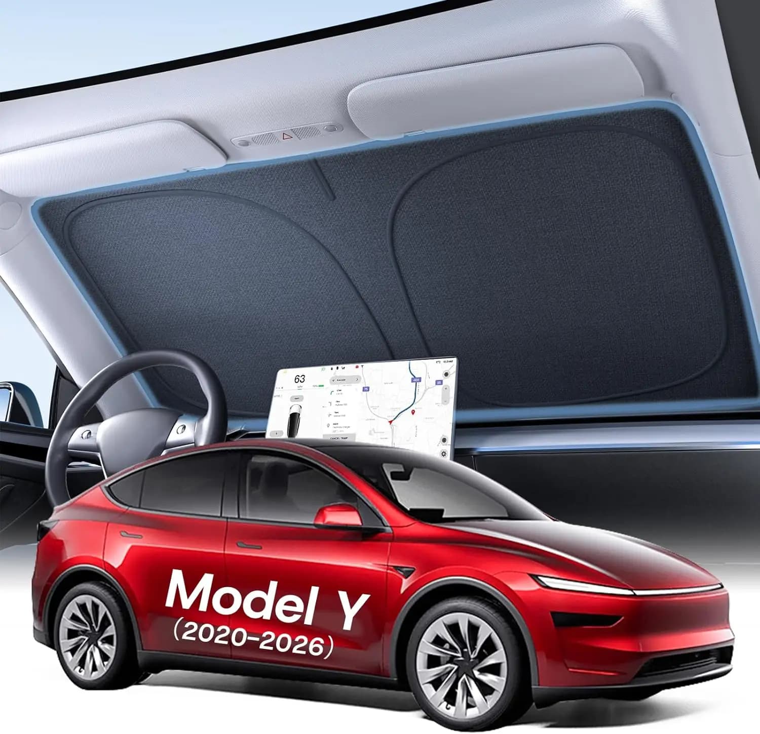 2026 For Tesla Model Y Juniper Model 3 Highland Windshield Sunshade Sun Blockage Foldable Heat Insulation Sunshade Storage Bag