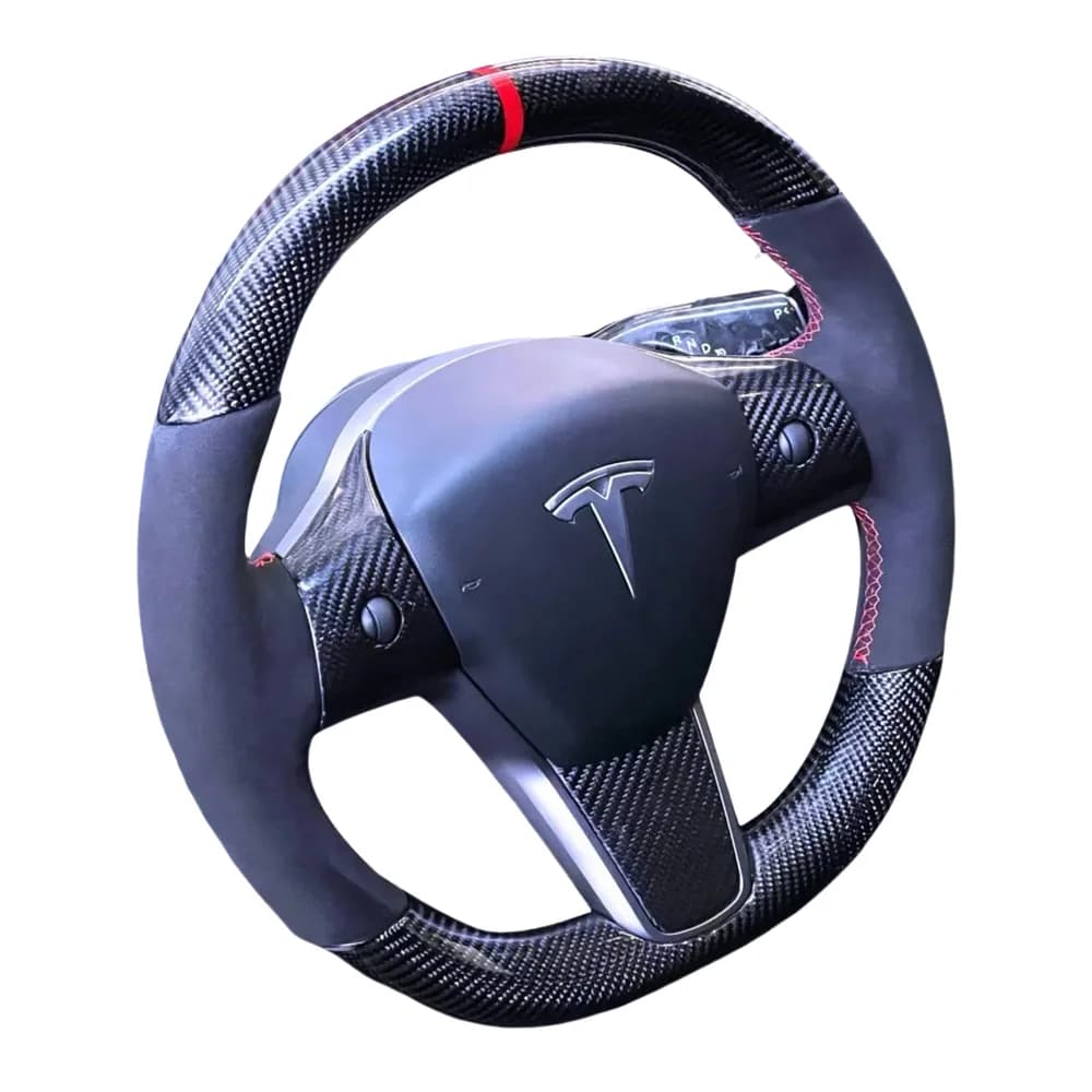 Hand Stitched Suede Carbon Fiber Car Steering Wheel Cover For Tesla Model 3 2017-2021 Custom DIY Auto Steering Wheel Case