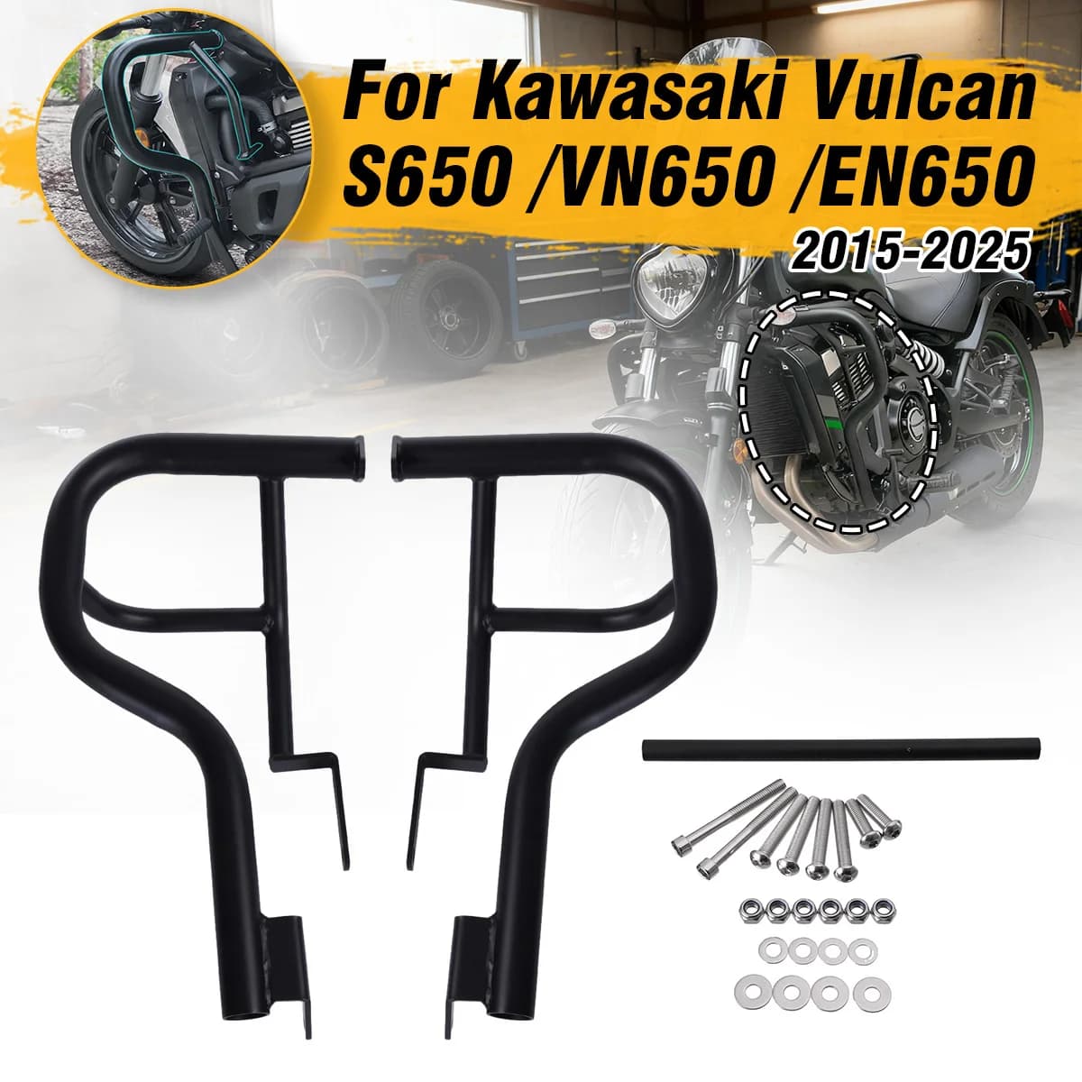 A SET For Kawasaki Vulcan VN650 S 650 EN650 2015-2025 Highway Crash Bar Engine Guard Upper Bumper Frame Bumper Protector