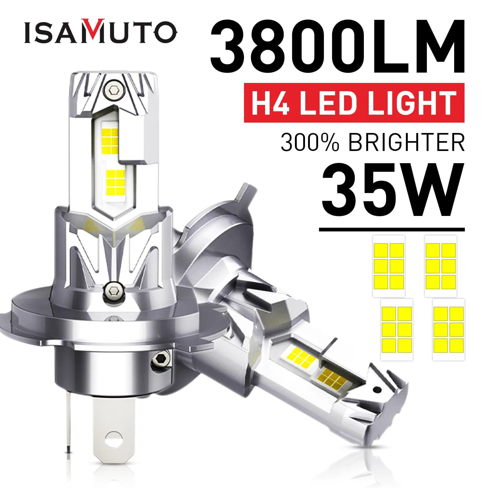 ISAMUTO H7 H4 LED Lights for Car Headlight Bulb 3800LM Mini Wireless Auto Lamp + 300% Bright Spotlights 6500K 35W Headlamp12V 24V