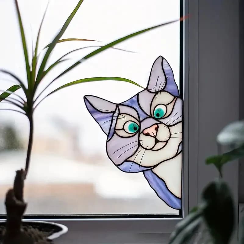 Cat Peeping Glass Window Self-adhesive Stickers Waterproof Moisture-proof Glass Film, Bedroom Living Room Car Window Decoration