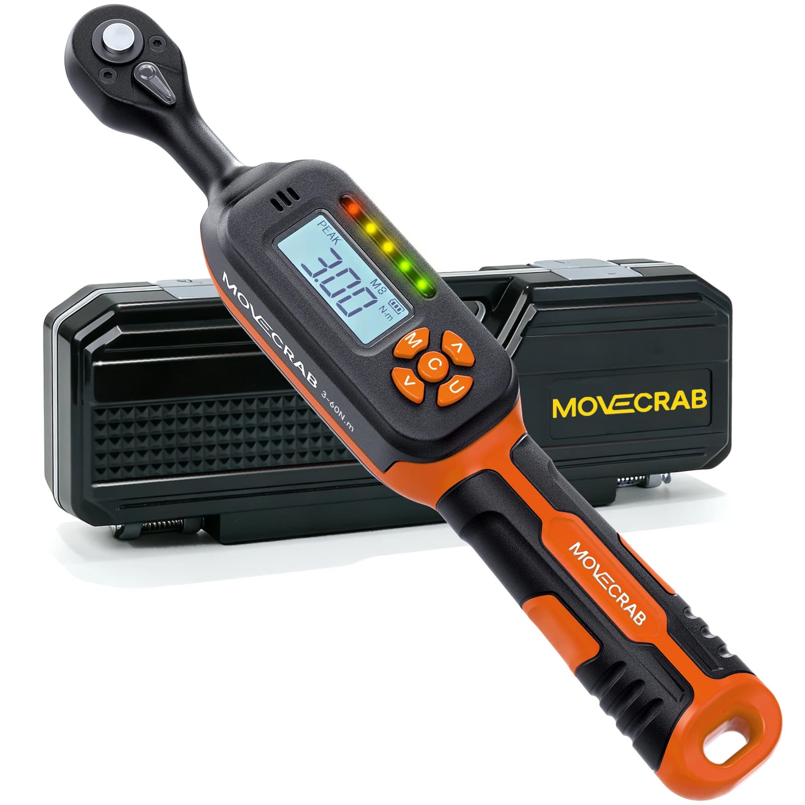 MoveCrab Digital Torque Wrench 0.6-340N.m Adjustable, 2% Accuracy with LED/Buzzer Alert for Car Bike Motorcycle