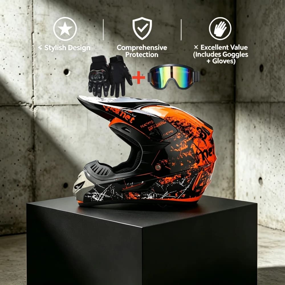 Orange Full Face Motorcycle Helmet Men Women Fashion Helmets Motocross Racing Modular Flip Up Motorbike Helmet Set