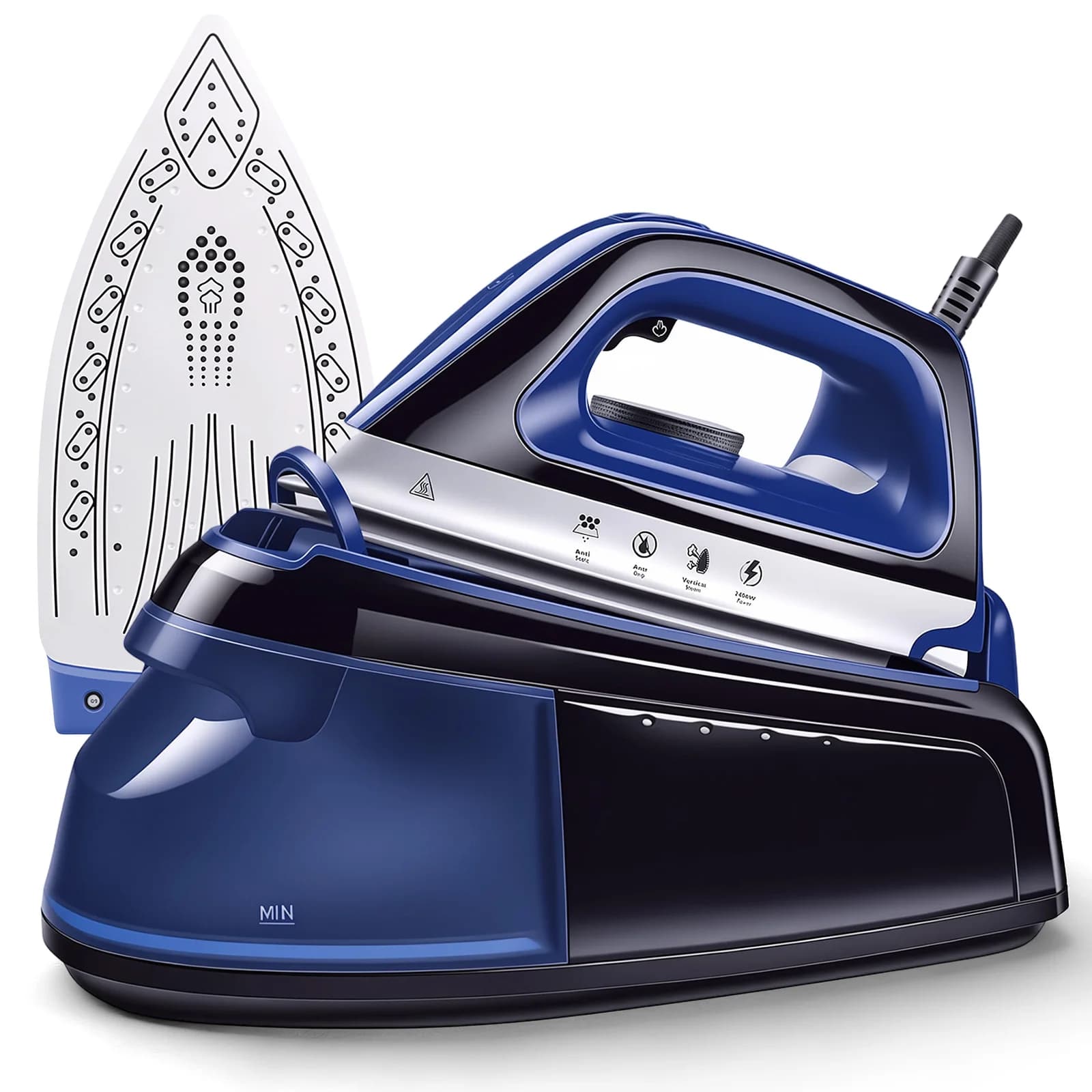 2400W Steam Iron with 1L Tank And Ceramic Soleplate, 40-60g/min Vertical Ironing, 360° Rotating Cord for Home/Hotel Use