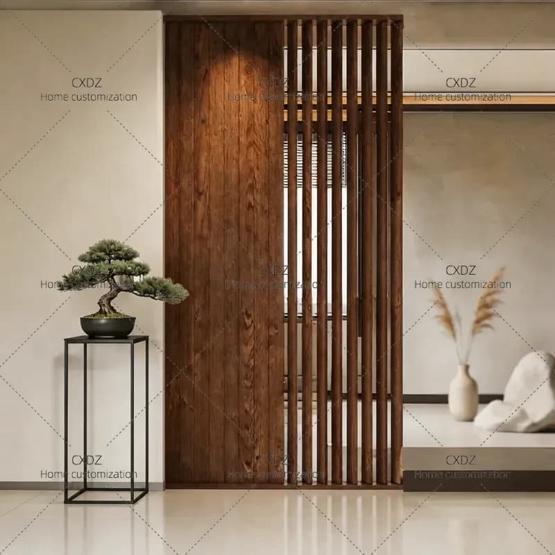 Rotatable Wooden Louver Screen Partition for Living Room Office Bedroom Space Divider Entrance Wind Block Privacy Panel