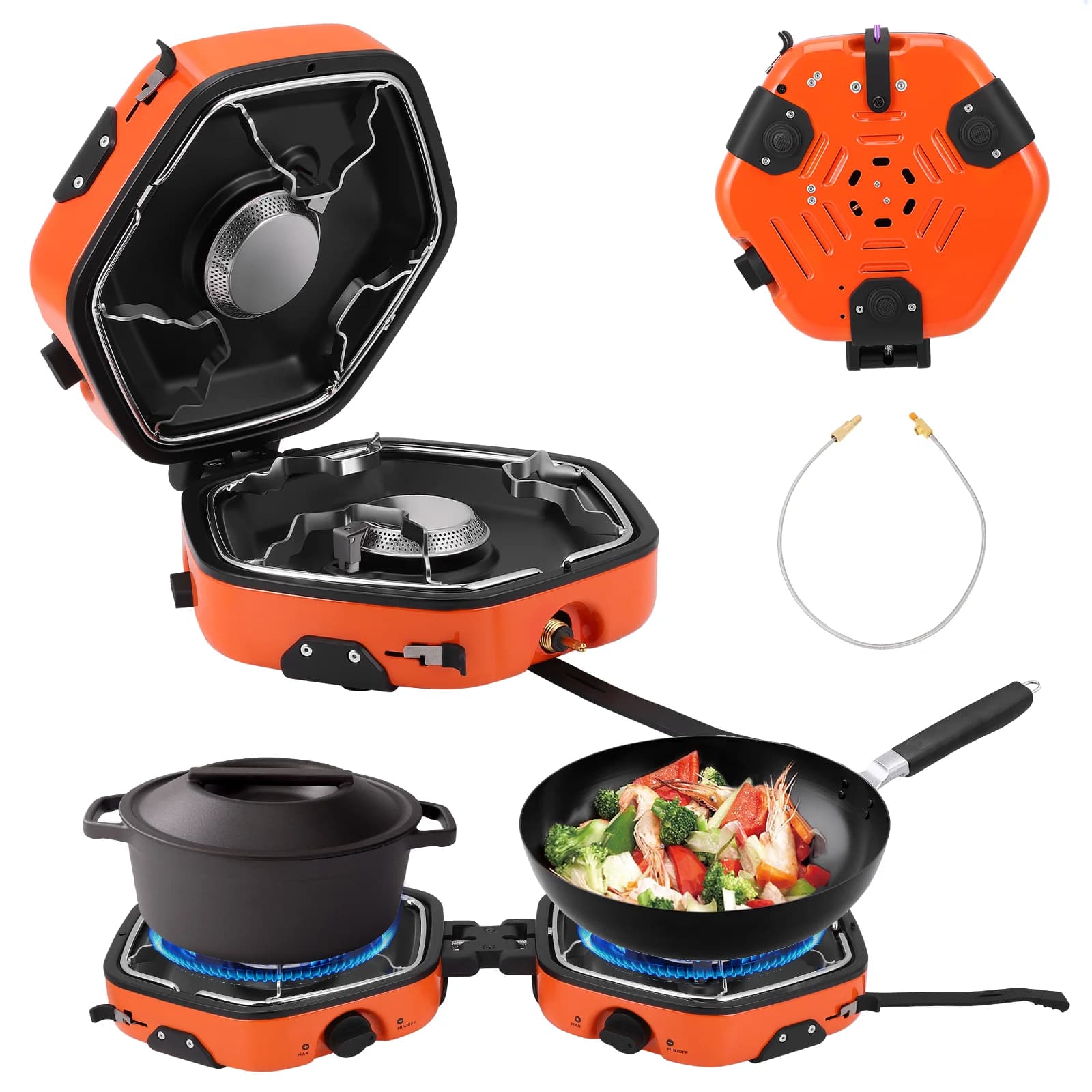 2 Burner Camping Stove with Carrying Bag Portable Folding Gas Stove 17,000 BTU Backpacking Camp Stove for Outdoor Cooking