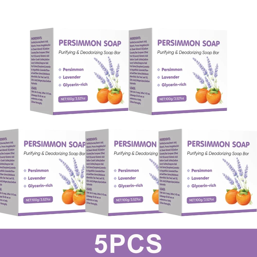 Persimmon Soap Bar For Men and Women,Japanese Persimmon & Lavender Extract,Gentle Cleaning,Natural Body Odor Soap,100g