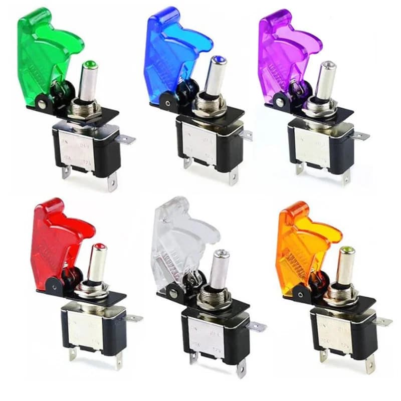 Auto Car Boat Truck Illuminated Led Toggle Switch 12V20A With Safety Aircraft Flip Up Cover Guard Red Blue Green Yellow White