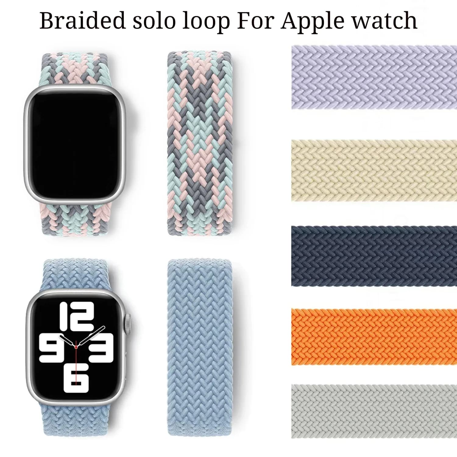 Elastic Braided Solo Loop Band Compatible with Apple Watch 49mm 46mm 45mm 44mm 42mm 41mm 40mm Ultra 2/3 Series 11 10 9 8 7 6 5