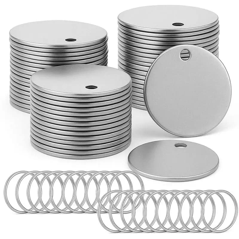 ~Latest Model 100Pcs Key Tags Stainless Steel Metal Blank Dog Tags For Stamping For Engraving 1.2Inch With Hole