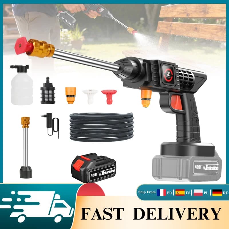 50BAR Cordless High Pressure Car Washer Bike Cleaner Spray Water Gun Foam Generator 21V Battery Washing Machine for Home Garden Cars